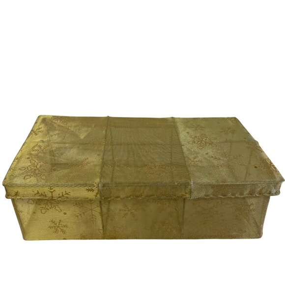 Decorative Gold Fabric-Covered Rectangular Box With Snowflake Pattern - Picture 10 of 11
